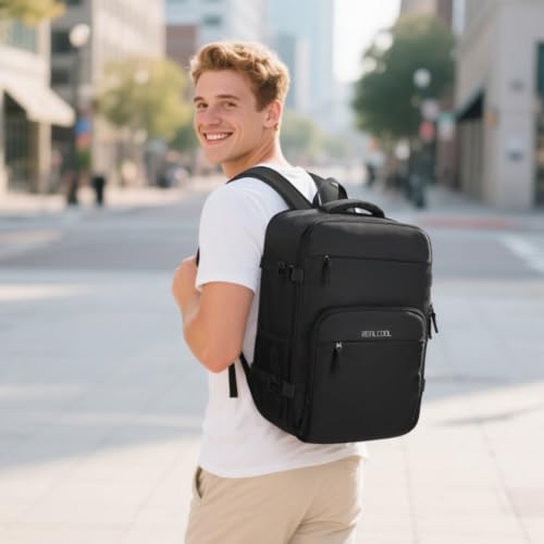 RealCool 15.6" Laptop Travel Backpack, TSA Flight Approved Carry On Daypack - color: Black, size: 15.6 inch