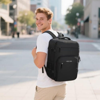 RealCool 15.6" Laptop Travel Backpack, TSA Flight Approved Carry On Daypack - color: Black, size: 15.6 inch