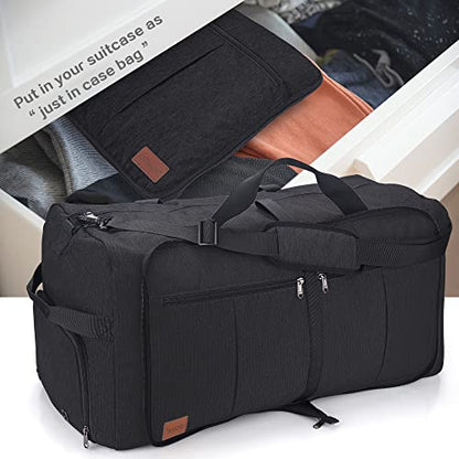 80L EXTRA LARGE Foldable Waterproof Travel Duffle Bag for Men and Women - color: Black, size: 80L