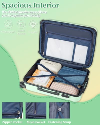 Luggage 2 Piece Set, Lightweight Hardside Suitcases, 20/24Inch - color: Mint, size: 2-piece(20"/24")