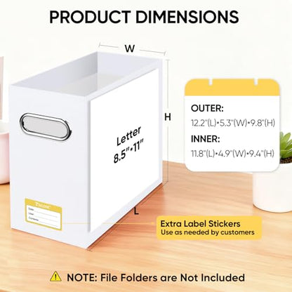 BALEINE 4PK File Organizer Box, Cardboard File Folder Organizer with Handle - color: White, style: 4PK (Slim)