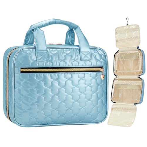 Travel Toiletry Bag with Hook Water-Resistant Makeup Cosmetic Bag - color: Blue, size: Large