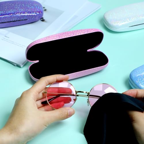 Eyeglass Case Hard Shell,Hard Sunglass Cases with Cleaning Cloth for Women,Glitter Protective Case - color: Style 1