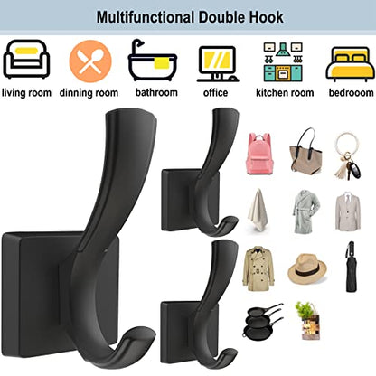 TOFIIGREM Black Towel Hooks, Coat Robe Hooks Bathroom Entryway Mudroom Pool Hooks for Wall Mount Hanging Towels Bathrobe Key Hat Backpack (2 Pack, Black) - color: Black, size: 2 Pack