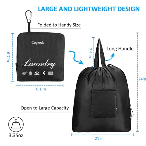 GOGOODA Travel Laundry Bags with Drawstring Closure XL Large with Handle - color: Black & Dark Blue