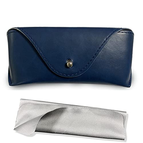 LogHog Portable Leather Glasses Case,Flexible Sunglasses Pouch Slim Case for Women Men Horizontal Eyeglass Case - color: Ink-blue