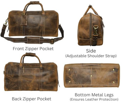 Handmade Leather Travel Duffel Bag - Airplane Underseat Carry On Bags by Rustic Town - color: Brown