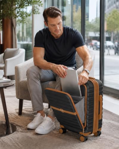 Kono Carry On luggage Airline Approved 20 Inch Apricot Black - color: Apricot Black, size: Carry-on 20-inch