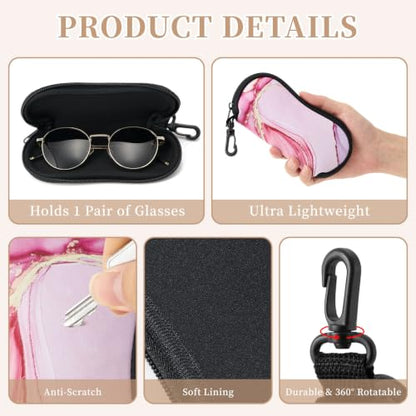 WOZEAH Double Eyeglass Case with 2 Compartments, Travel Eyewear Organizer for Two Pairs of Glasses - color: Pink Marble2