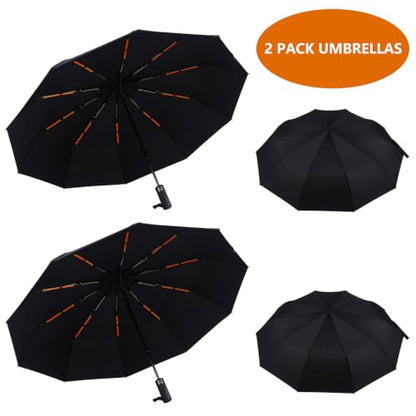 Bluinzi 2 Pack 46 Inch Umbrellas, Double 10-rib, for Rain, Compact Travel - color: (2 pack)black+black
