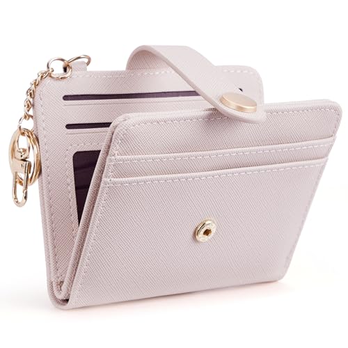POIUGOYA Slim Wallet for Women RFID Card Holder Keychain - color: Pink Champagne