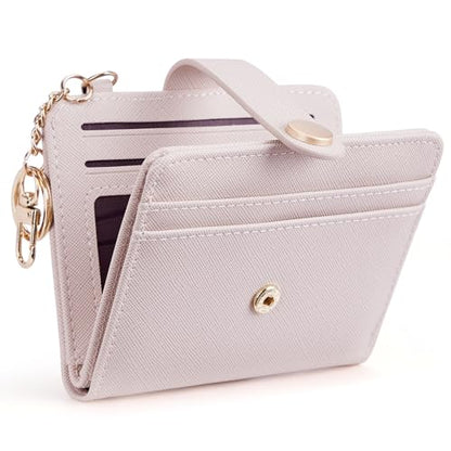 POIUGOYA Slim Wallet for Women RFID Card Holder Keychain - color: Pink Champagne