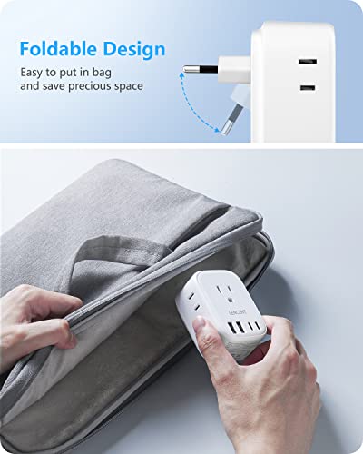 LENCENT Foldable European Travel Plug Adapter, US to Europe Type C Adapter - style: Type C-2Pack-Most of Europe