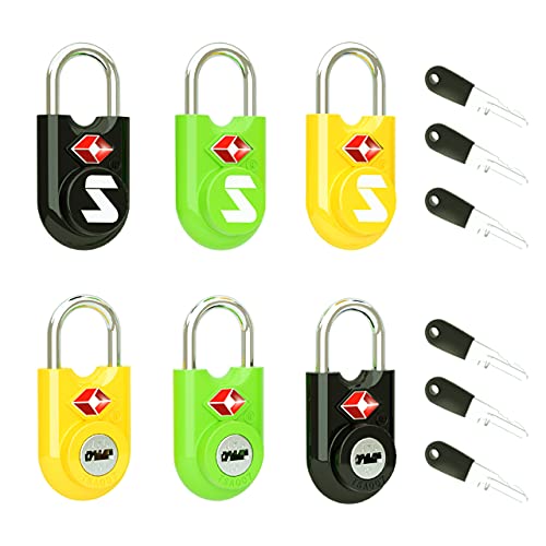 SURE LOCK Mini TSA Approved Keyed Luggage Lock – One Key Opens All, Fits Tight Zipper Gaps & Small Pull Holes, Compact Travel Lock for Suitcases, Backpacks & Handbags - color: ALL COLOUR 6 PACK