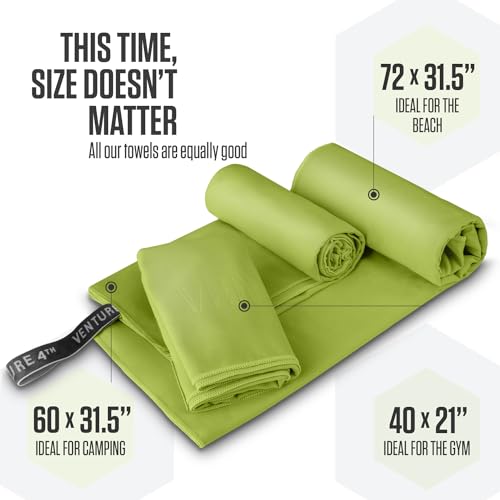 VENTURE 4TH Quick Dry Microfiber Towel for Camping & Gym - Lime Medium - color: Lime, size: 40.00" x 21.00"