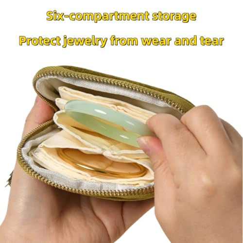 Small Travel Jewelry Pouch Velvet Case with Zipper 6 Compartment