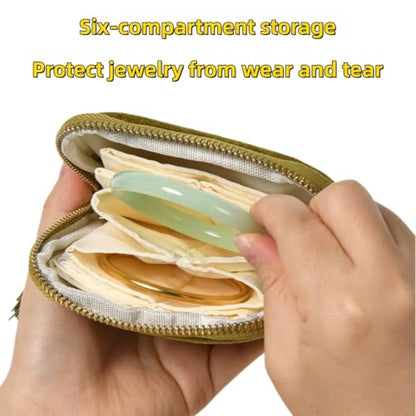 Small Travel Jewelry Pouch Velvet Case with Zipper 6 Compartment
