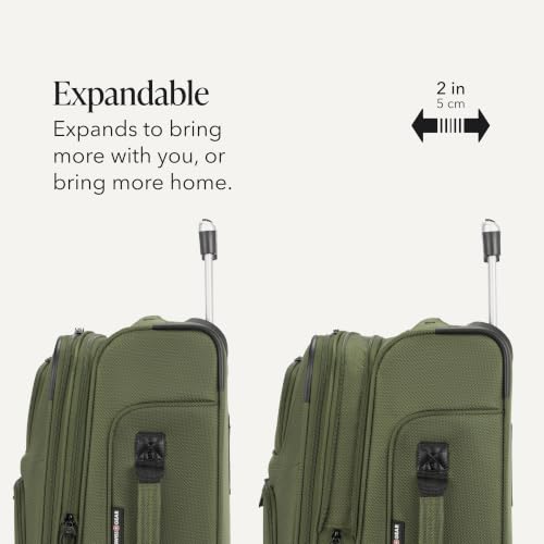 SwissGear Sion Softside Expandable Spinner Luggage Durable Lightweight Travel Suitcase, Evergreen, 2-Piece Set (Carry-On/Backpack) - color: Evergreen, size: 2-Piece Set (Carry-On/Backpack)