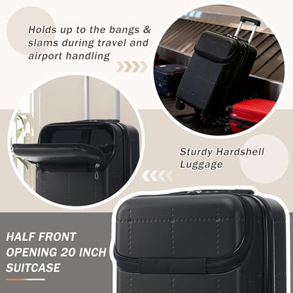 Merax 5 Piece Hardshell Luggage Set with Half Opening Suitcase Set.Black - color: Black-1, size: 5 Piece(20/24/28/DB/TB)