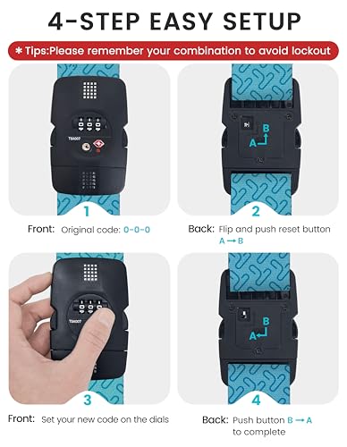 Travelkin Luggage Straps TSA Approved, Suitcase Straps with TSA Lock - color: Lock grain-Blue