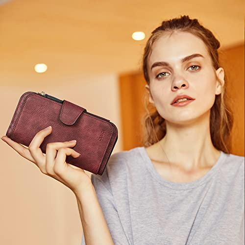 CLUCI RFID Wallet for Women Bifold Wallet with ID Window - color: 2 Two-toned Wine Red