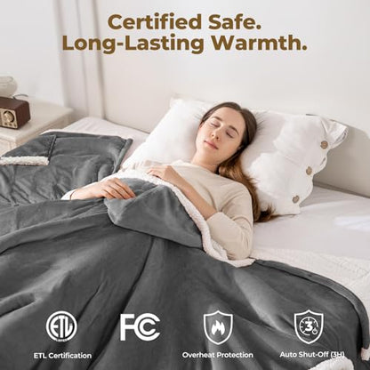 Wearable Heated Shawl Blanket with Hood & Pockets, 56"x63", Light Grey - color: Light Grey, size: 56"x63"