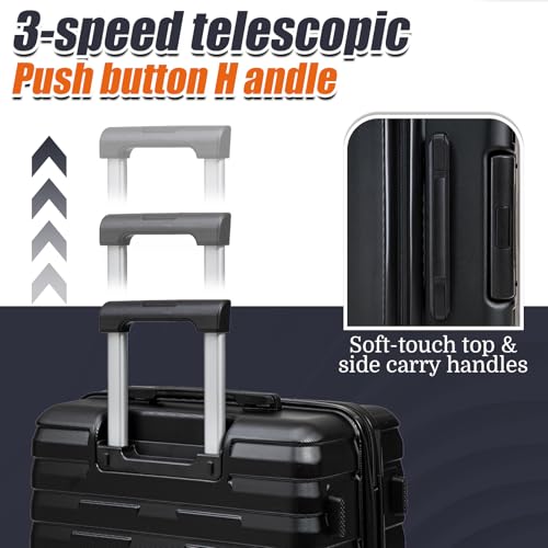 Cosbarn Luggage Sets Hardshell 5 Piece Durable Suitcases with Wheels - color: Black