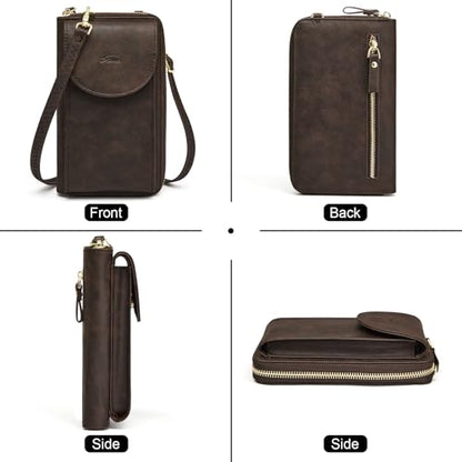 S-ZONE Small Crossbody Bags for Women Phone Purse RFID Blocking Wallet - color: Retro Coffee