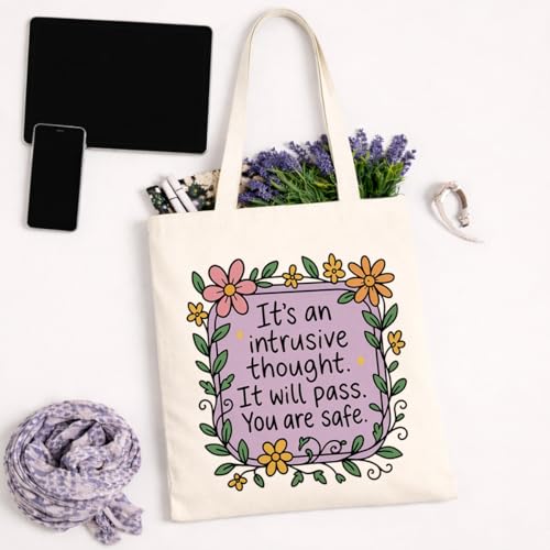Positive Canvas Tote Bag, Reusable Inspirational Shoulder Bag, Whimsical Carryall for Shopping Commute Beach - color: Inspirational 03
