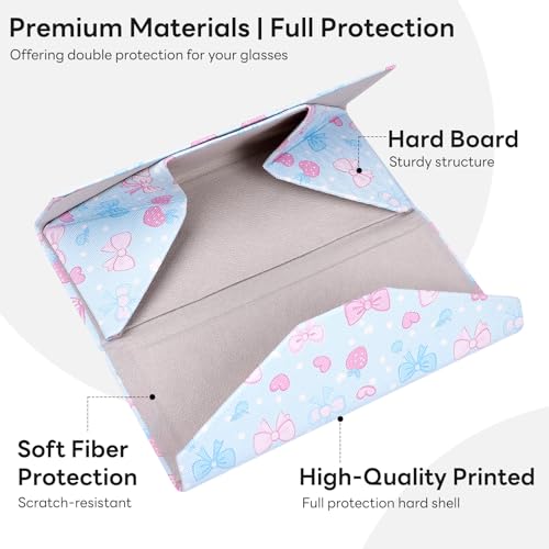Sunglasses Case, Foldable Glasses Case, Magnetic PU Leather Hard Shell Folding Eyeglass Holder Box - color: Strawberry