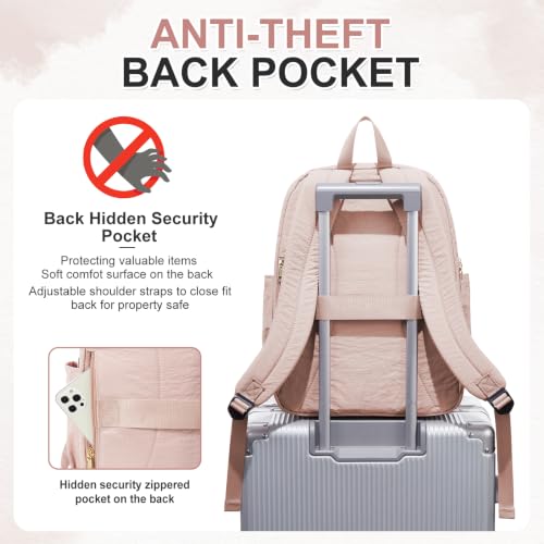 Laptop Backpack for Men Women, Anti-Theft Lightweight Travel Daypack, Multi-Compartment Work School Bag - color: Lotus Pin