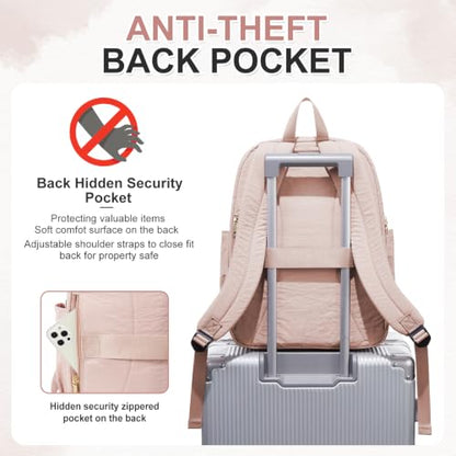 Laptop Backpack for Men Women, Anti-Theft Lightweight Travel Daypack, Multi-Compartment Work School Bag - color: Lotus Pin