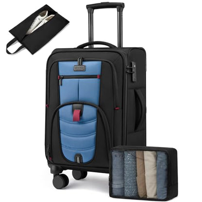 Carry On Luggage 22x14x9 Airline Approved with TSA Lock for Business Trip - color: Black&Blue, size: 22 Inch - Carry-On