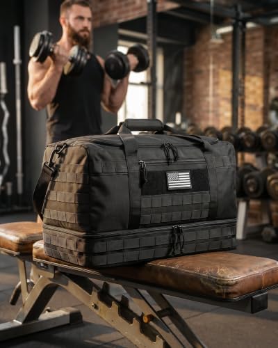 HOTOR Tactical Travel Duffel Bags for Men & Women with MOLLE Toiletry Pouch