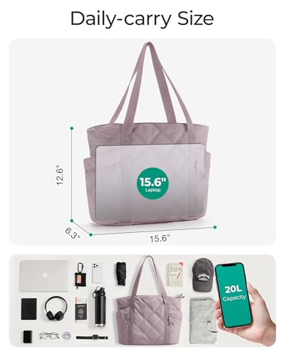 BAGSMART Crush Tote Bag for Women, 20L Puffer Work Tote with Zipper - color: Lilac