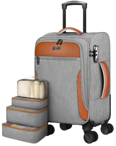 Carry On Luggage 22x14x9 Airline Approved, 20" Softside Suitcase for Travel - color: Grey, size: 20 inch