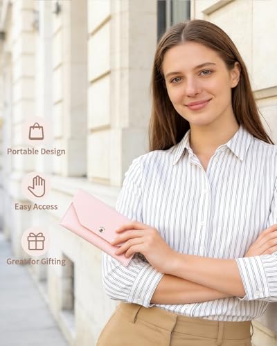 Abvsdu Cash Envelope Wallet, Reusable Envelope Wallet, Men's and Women's Genuine Leather Cash Wallet, Money Envelopes for Cash for Bill Planner（Pink） - color: pink