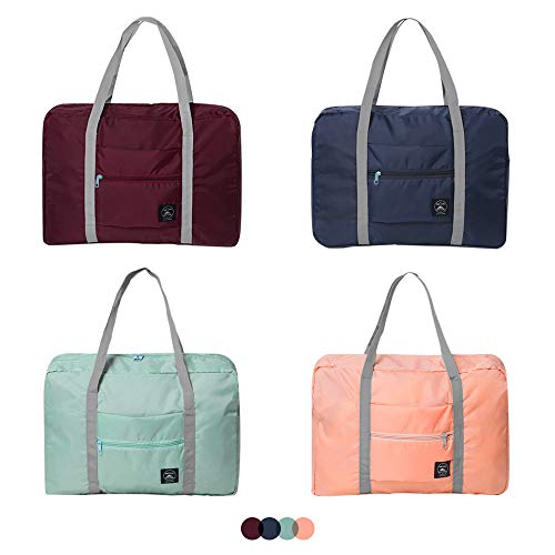 SITAKE 4 Pcs Foldable Travel Duffel Bag, Waterproof Lightweight Carry-on Bags, Suitable for Overnight, Holiday, Shopping, Weekends, Outing, Gym(Wine Red/Navy Blue/Sky Blue/Light Pink) - color: wine red + navy blue + sky blue + light pink