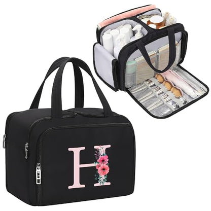 Travel Initial Makeup Bag for Women, Personalized Toiletries Organizer, H - style: H