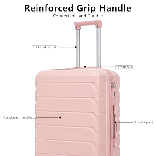3 Luggage Sets, ABS Hardshell Suitcase Durable Lightweight with Combination Lock - color: pink horizontal stripe