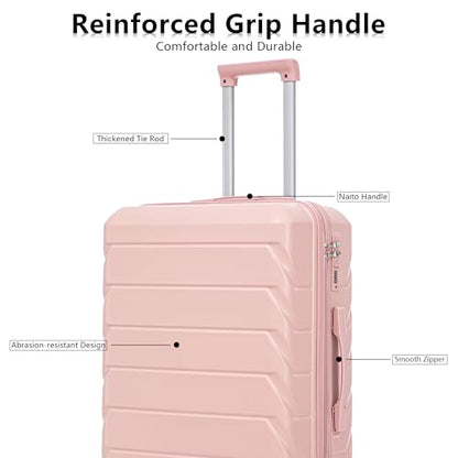3 Luggage Sets, ABS Hardshell Suitcase Durable Lightweight with Combination Lock - color: pink horizontal stripe