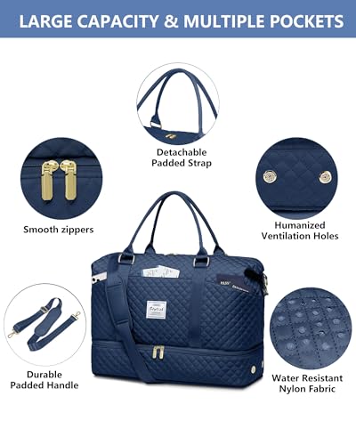 Travel Weekender Duffle Bag for Women: Overnight Bags with Shoe Compartment - color: 3-Blue, size: Large