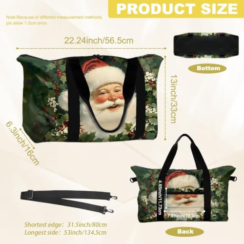 Floral Prints Duffle Bag with Adjustable Strap, Foldable Travel Duffel Bags for Men Women,Large Packable Travel Bag Water Repellent & Tear Resistant - color: Santa Claus