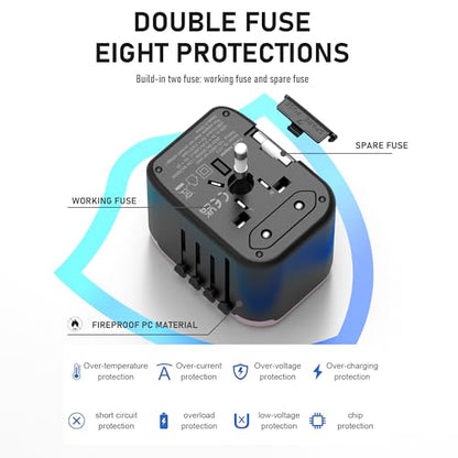 VYLEE Universal Travel Adapter, 5 in 1 International Power Adapter - color: Rose Gold