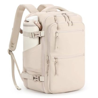 mibasies 30L Airline Approved Travel Carry On Backpack, fit 15.6" Laptop - color: Beige, size: Large