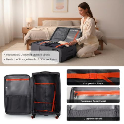 Suitcases w/Wheels 32 inch Luggage,Large Softside Suitcase - color: Grey, size: Checked-Extra Large 32-Inch