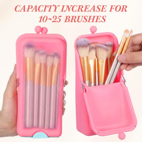 Kacctyen Makeup Brush Case Silicone Standing Makeup Brush Holder,Pink - color: Pink
