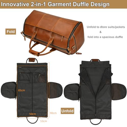 Full Grain Leather Duffel Bag for Men, 2-in-1 Garment Travel Bag with Shoe Compartment, Weekender Overnight Bag for Business Trip, Light Brown - color: Y22a01Y Light brown