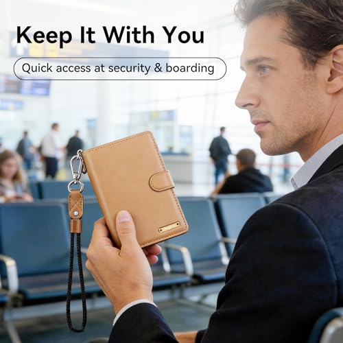 Trackable Passport Holder for Travel, RFID Blocking Wallet, Brown - color: Brown