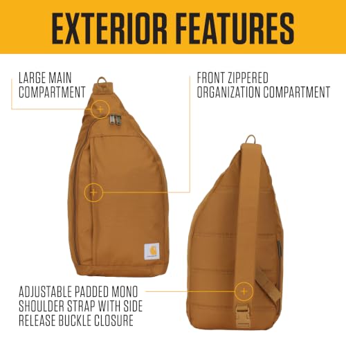 Carhartt Durable Sling Bag, Crossbody Backpack with Side Release Buckle, Tablet Sleeve and Adjustable Strap, Gravel, 10L - color: Gravel